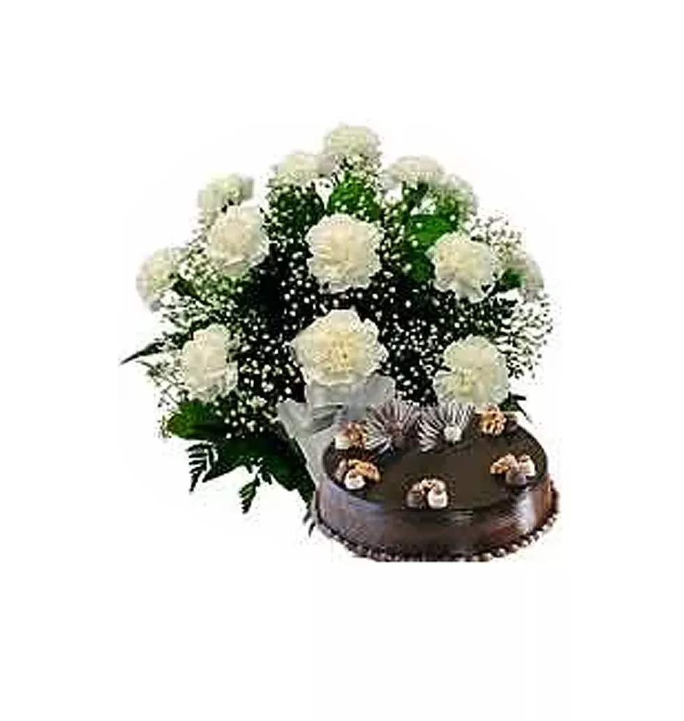 Cherished Carnations Caravan with Mouth-Watering Cake