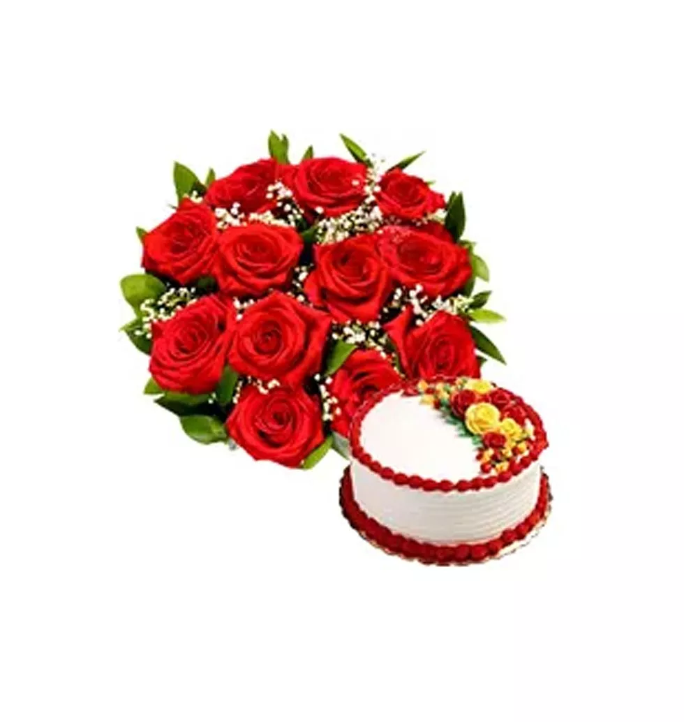 Charming Roses Array and Cake Delight