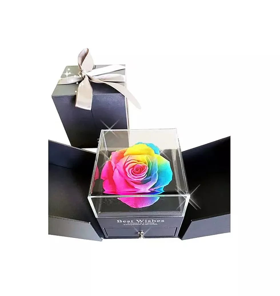 Exquisite Rainbow Rose in Acrylic Gift Box